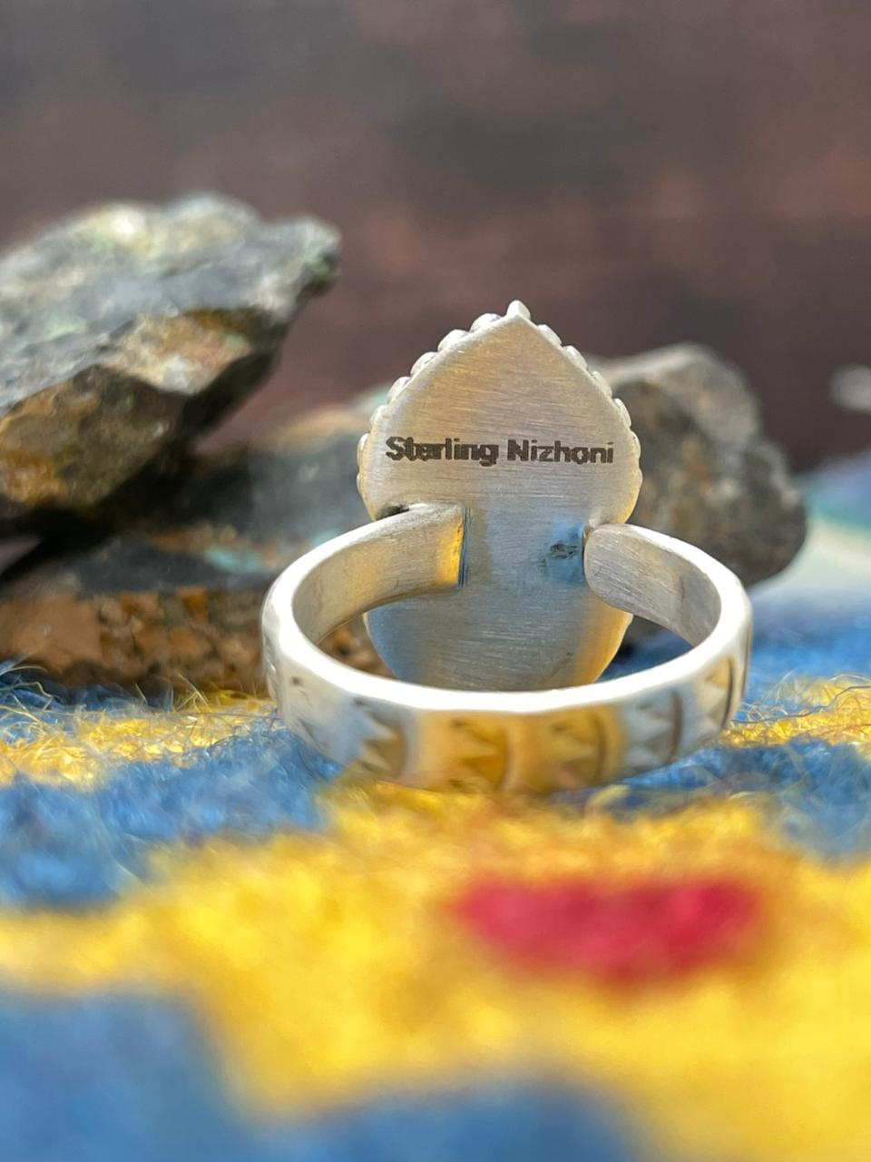 Handmade Sterling Silver Sonoran Mountain Turquoise Adjustable Ring " Signed Nizhoni"