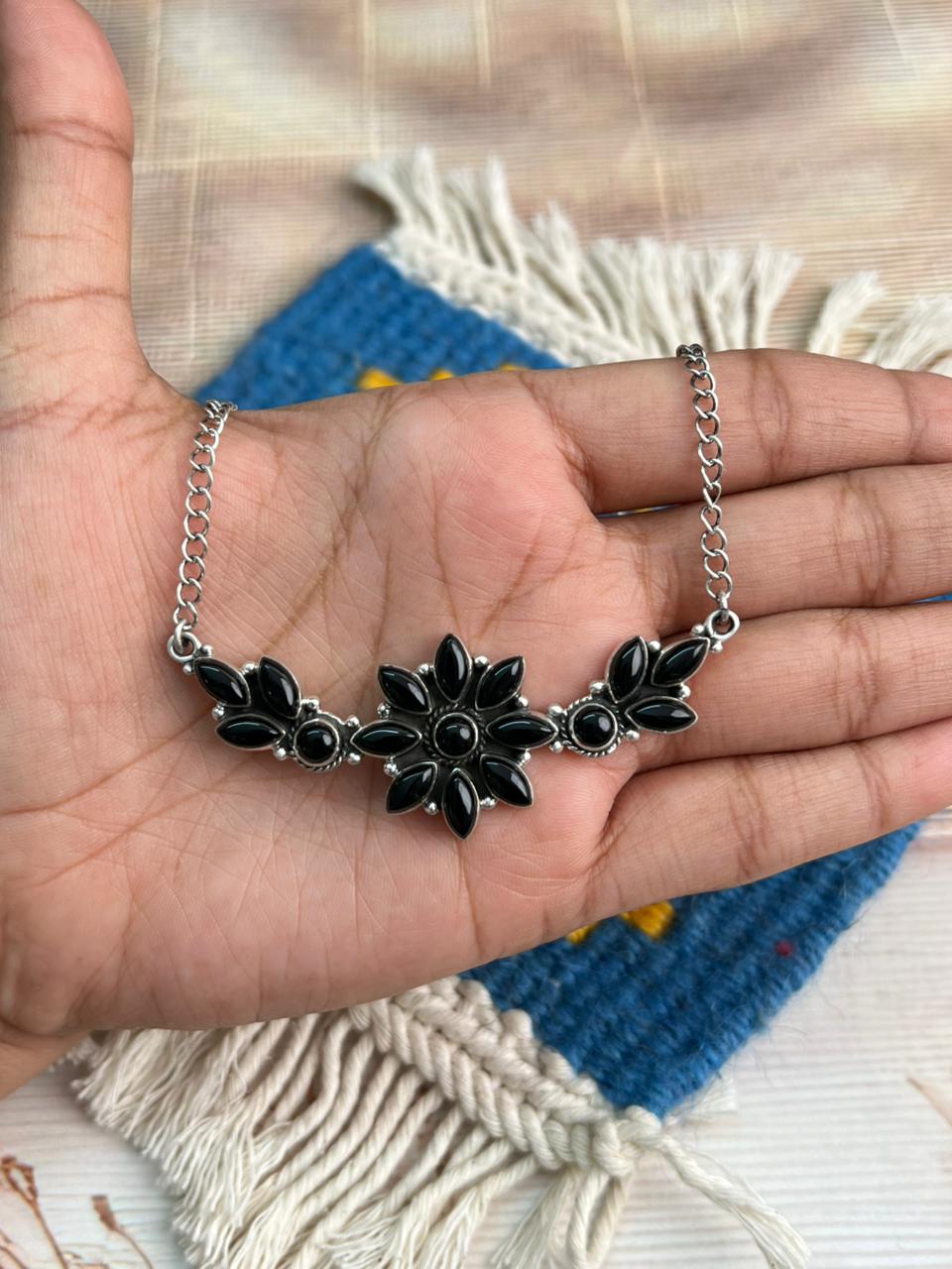 Handmade Sterling Silver Black Onyx Necklace "Signed Nizhoni"