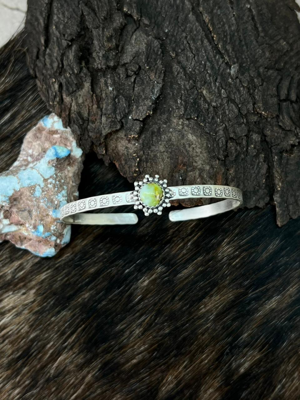 Handmade Sterling Silver Palomino Turquoise Cuff Bracelet "Signed Nizhoni"