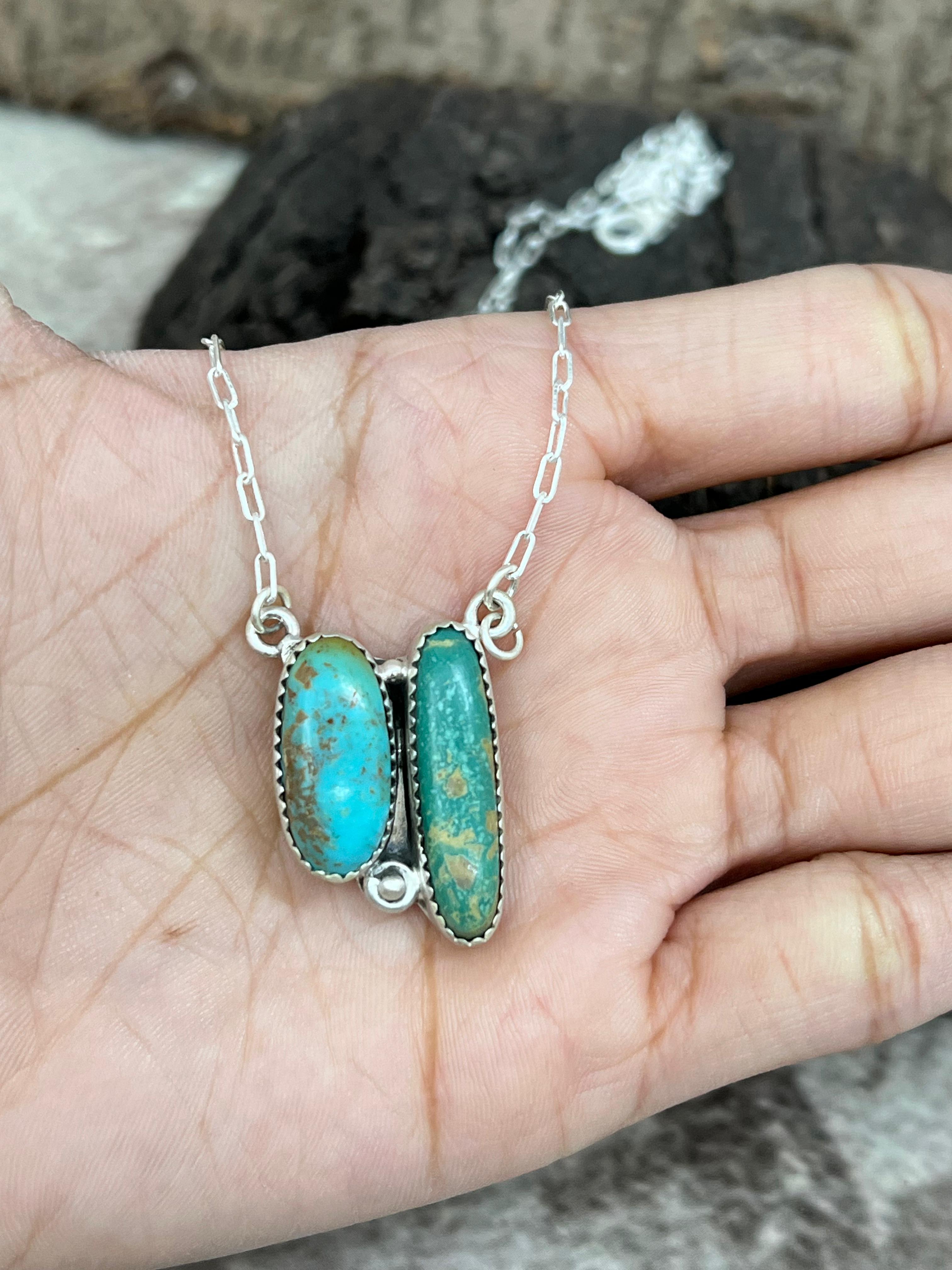 Handmade Sterling Silver Kingman Turquoise Necklace Signed Nizhoni