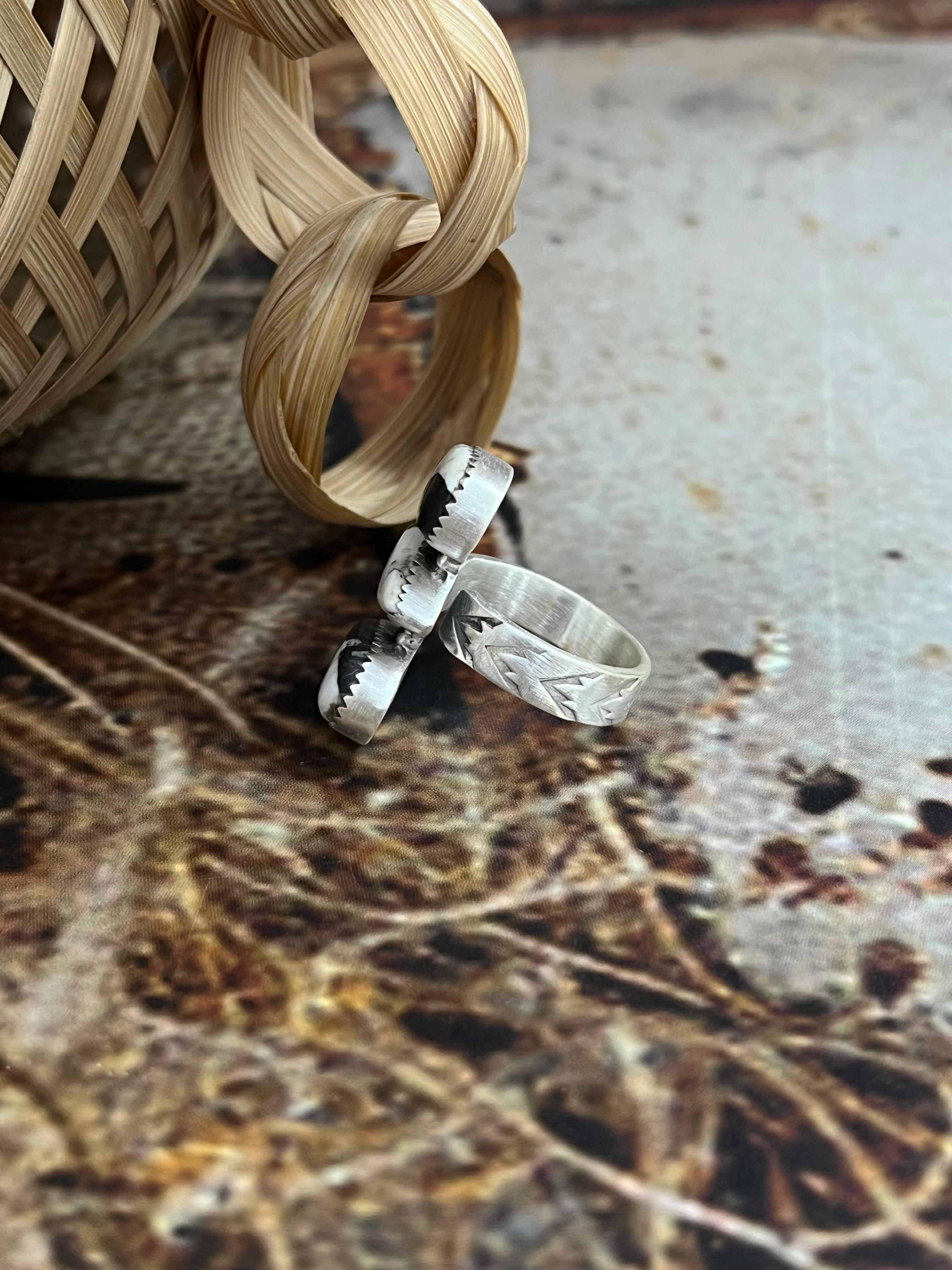 Handmade Sterling Silver White Buffalo Adjustable Ring, Signed Nizhoni