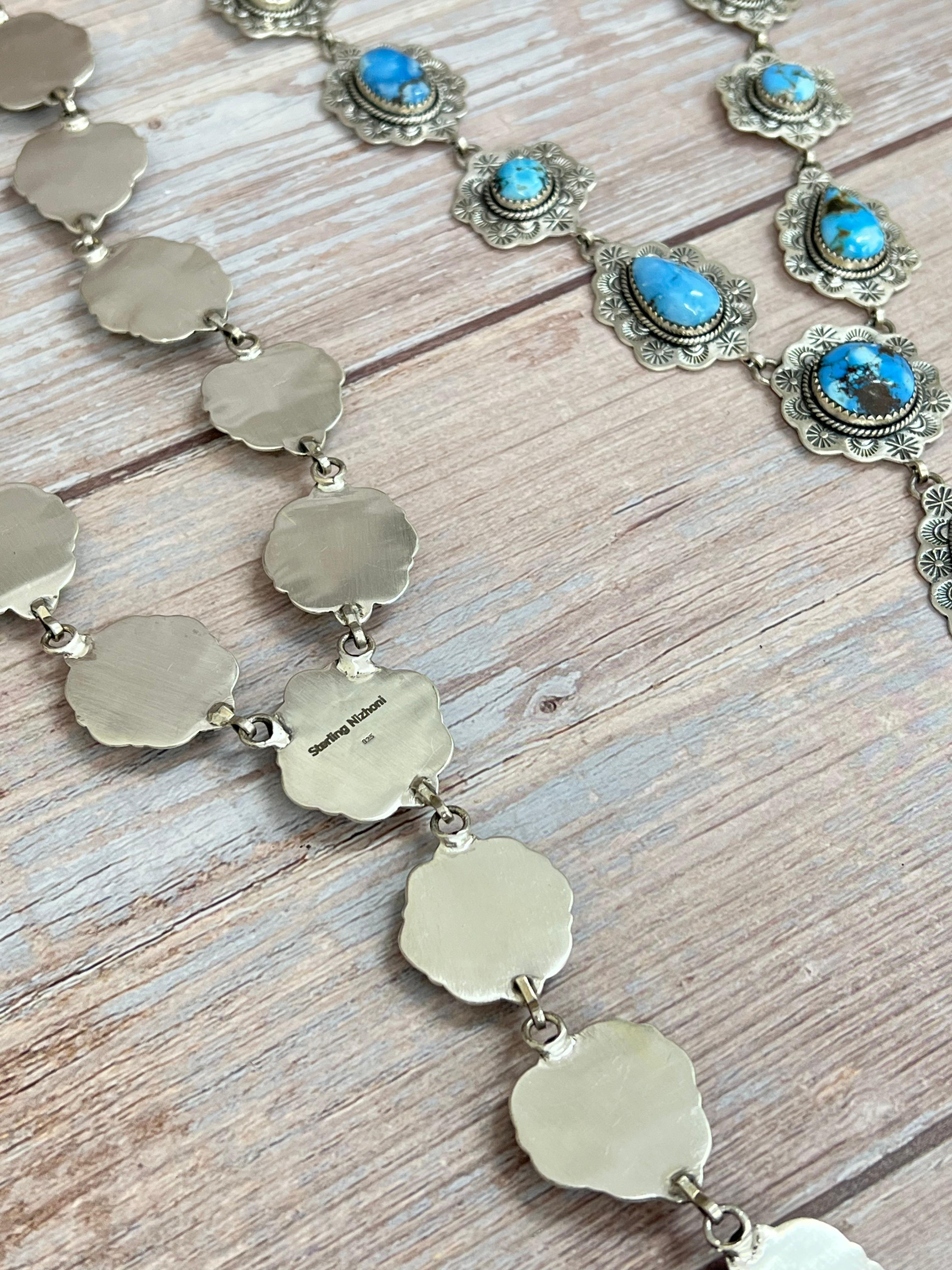 Handmade Sterling Silver Golden Hills Turquoise Necklace with Signed Nizhoni