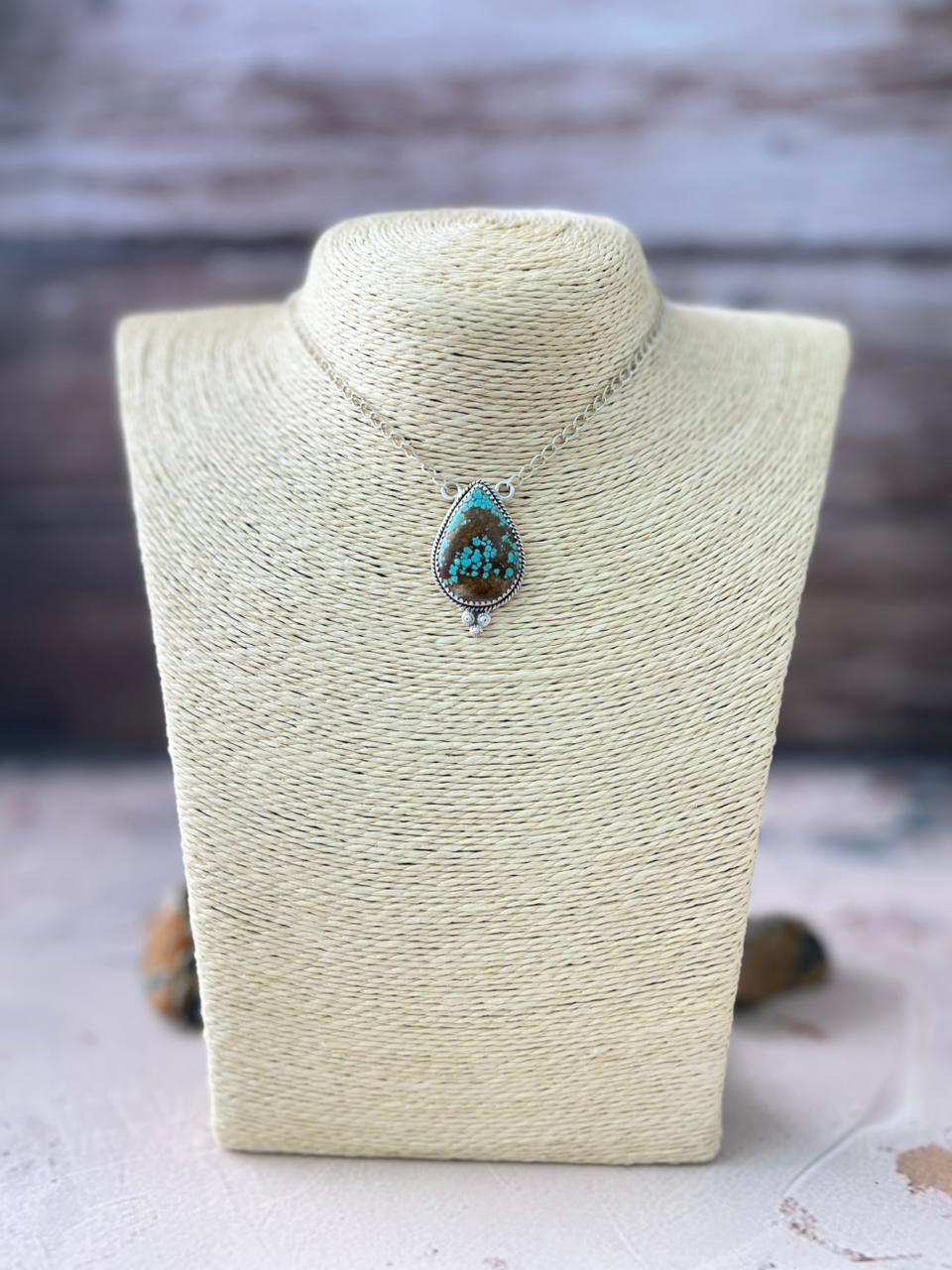 Handmade Sterling Silver Number 8 Turquoise Necklace "Signed Nizhoni" (6)