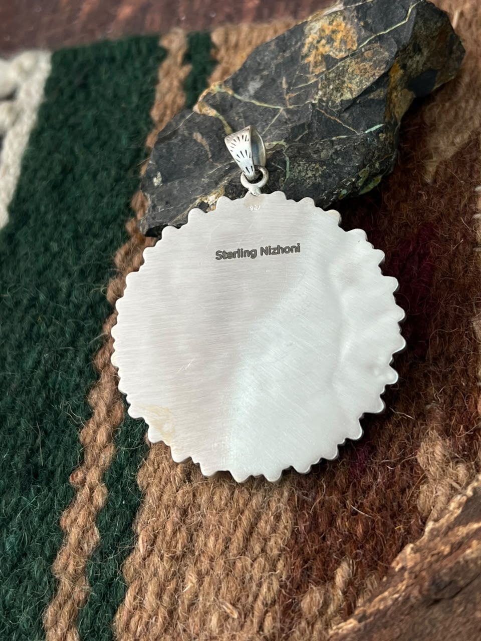Handmade Sterling Silver Kingman Turquoise Pendant Signed Nizhoni