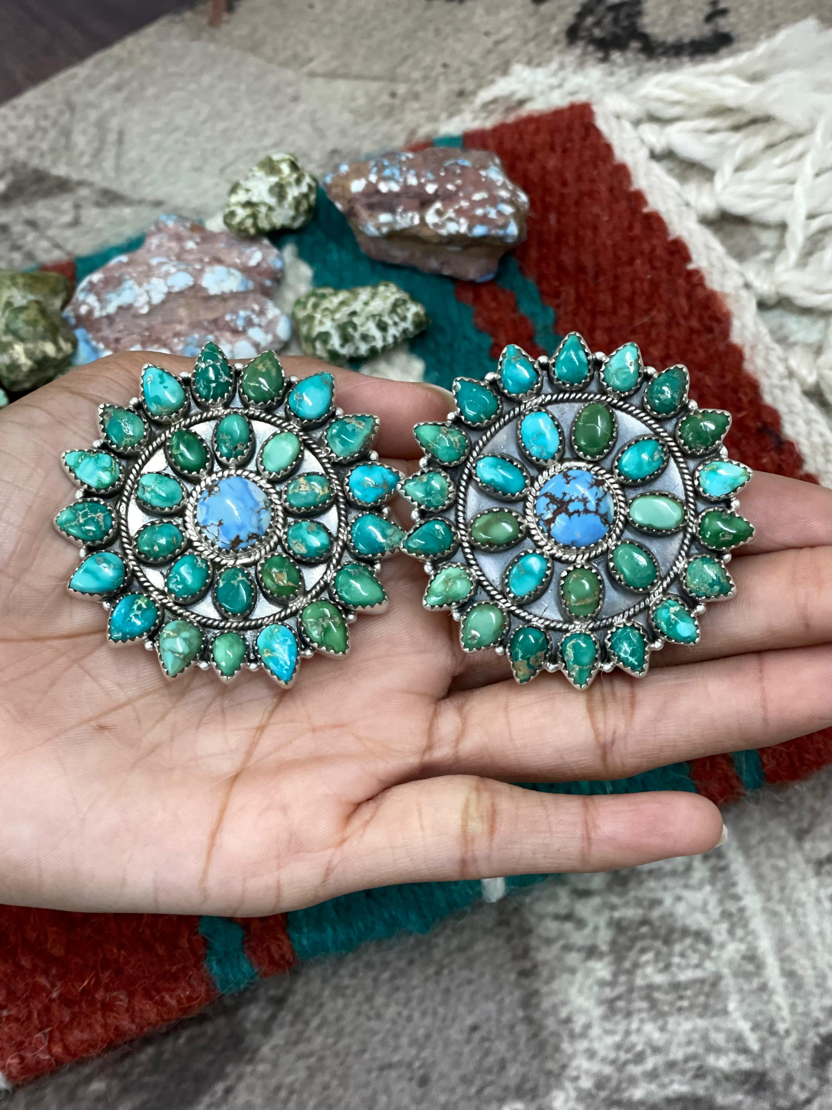 Handmade Sterling Silver Golden Hills with Sonoran Mountain Turquoise Post Studs, Signed Nizhoni