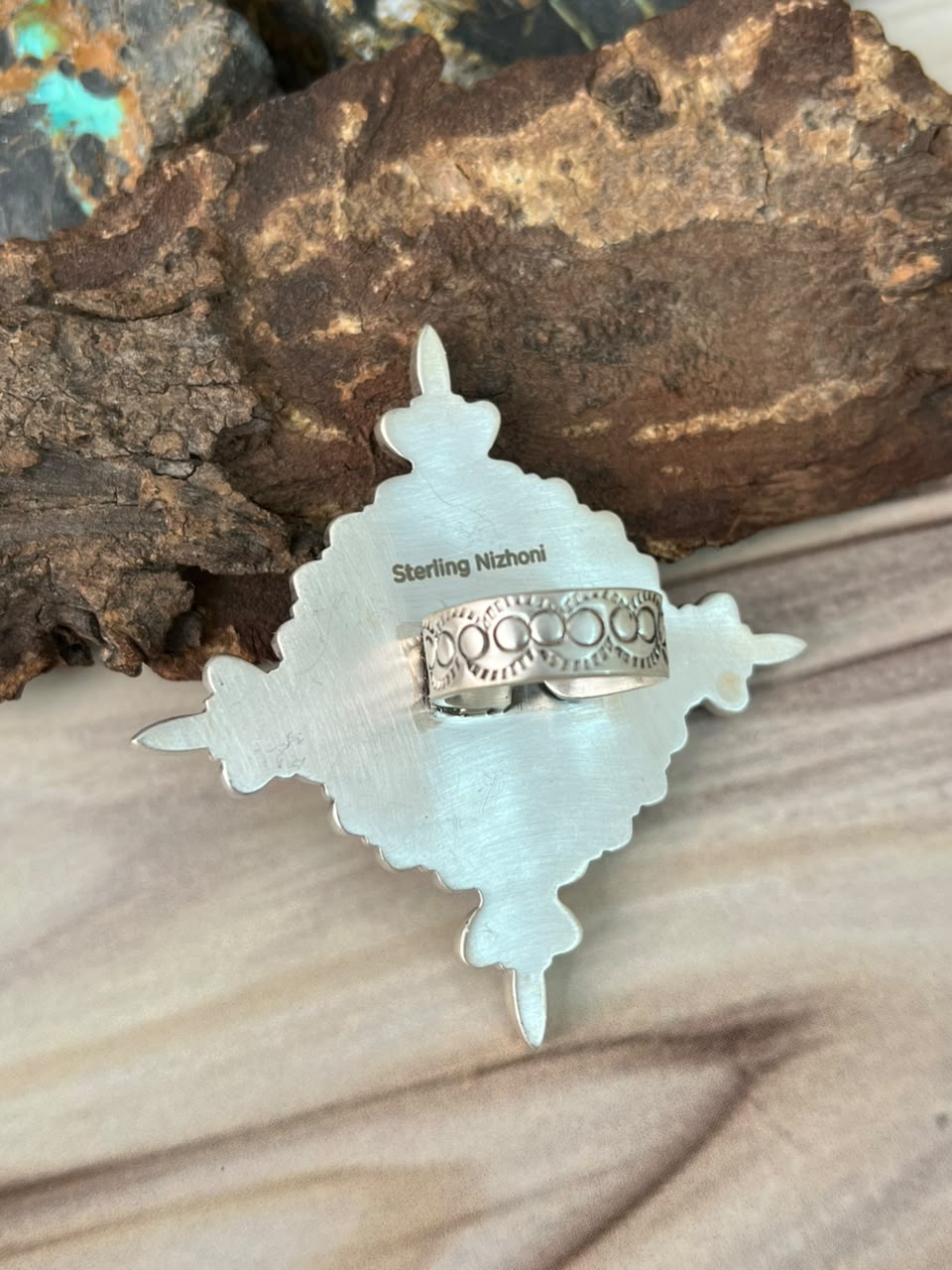 Handmade Sterling Silver Kingman Turquoise Adjustable Ring Signed Nizhoni