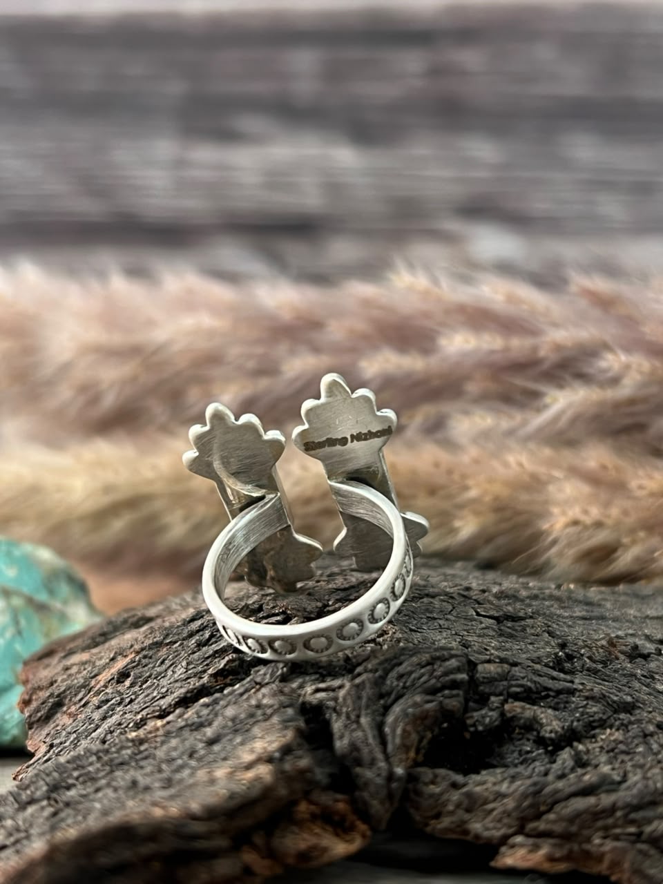 Handmade Sterling Silver Kingman Turquoise Adjustable Ring Signed Nizhoni