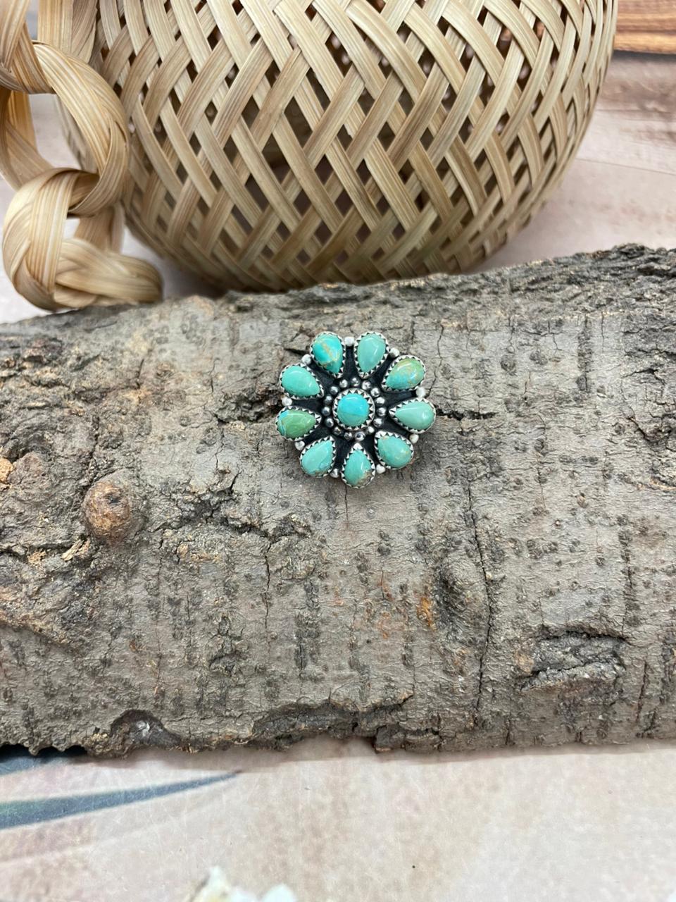 Handmade Sterling Silver Kingman Turquoise Hair Tie with Signed Nizhoni
