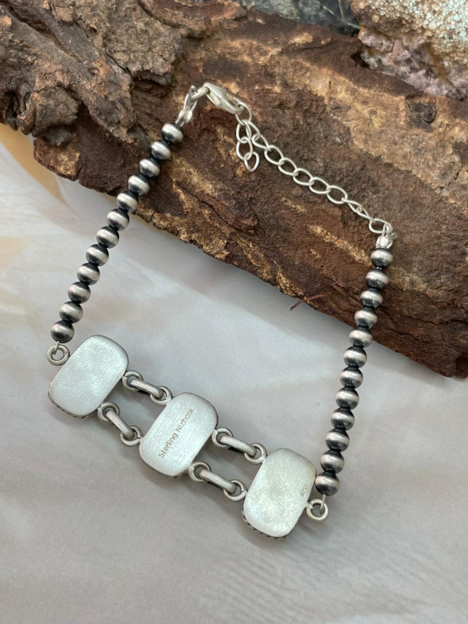 Handmade Sterling Silver Cotton Candy Beaded Bracelet "Signed Nizhoni"