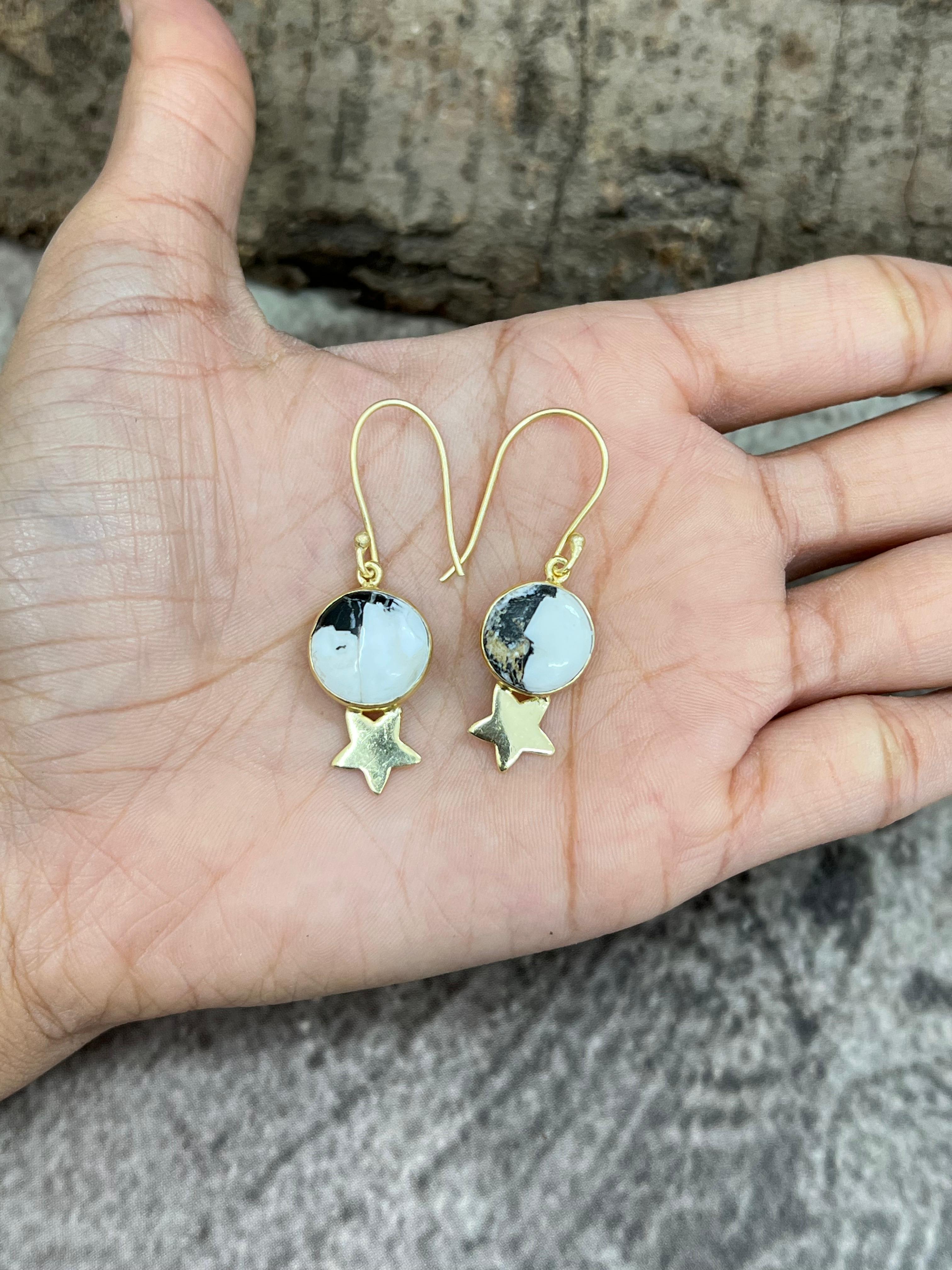 “The Golden Collection” Handmade Natural White Buffalo Turquoise Hook Earrings