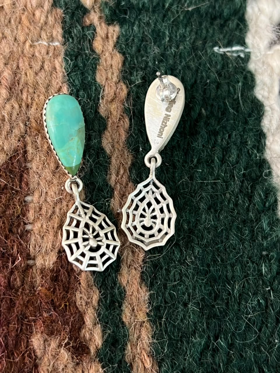 Handmade Sterling Silver Kingman Turquoise Halloween Collection: Post Dangle Earrings Signed Nizhoni