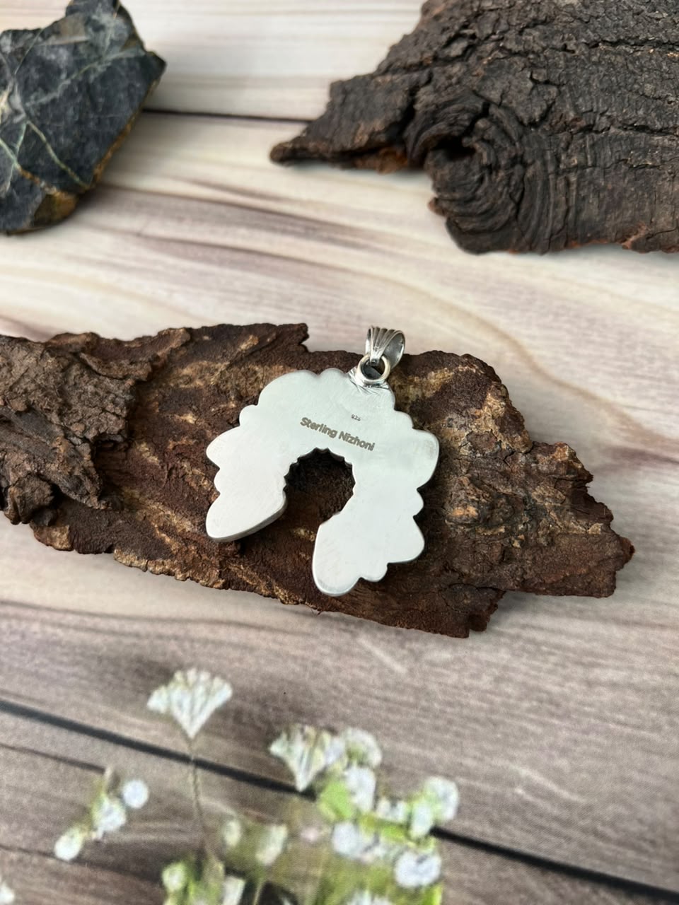 Handmade Sterling Silver Gem Silica Collection: Naja Pendant Signed Nizhoni
