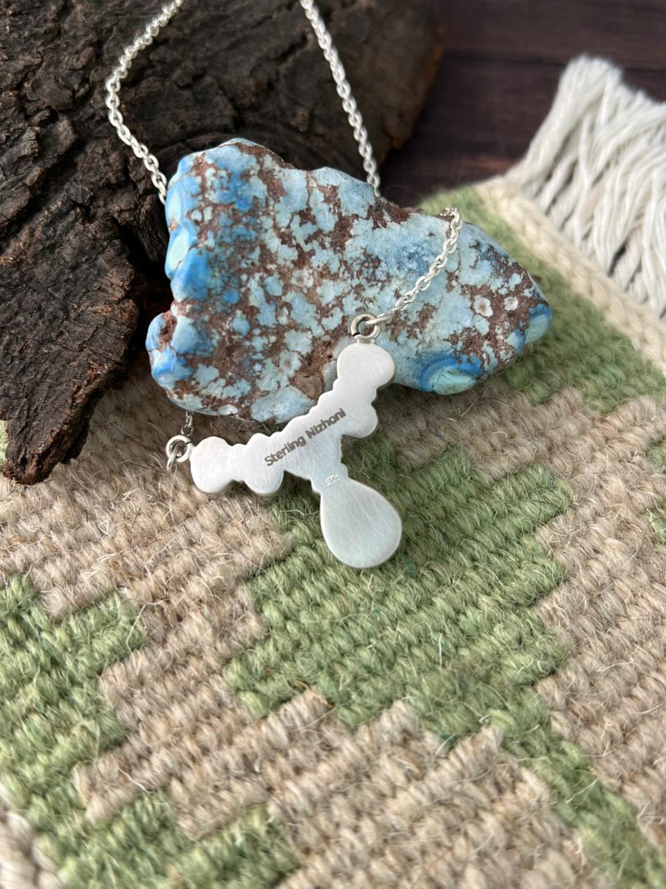 Handmade Sterling Silver Lapis with Wildhorse Magnesite Necklace "Signed Nizhoni"