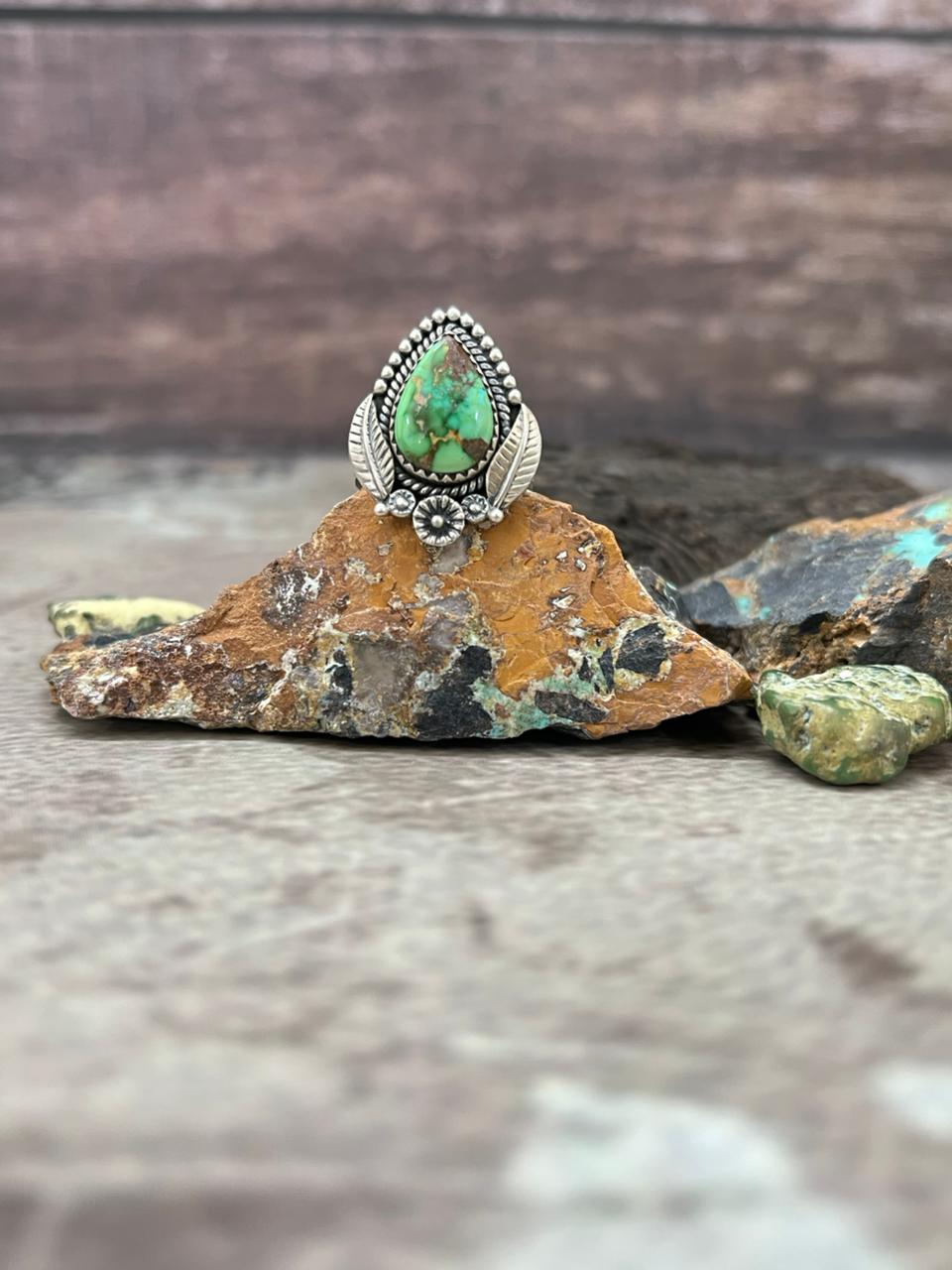 Handmade Sterling Silver Sonoran Mountain Turquoise Adjustable Ring "Signed Nizhoni"