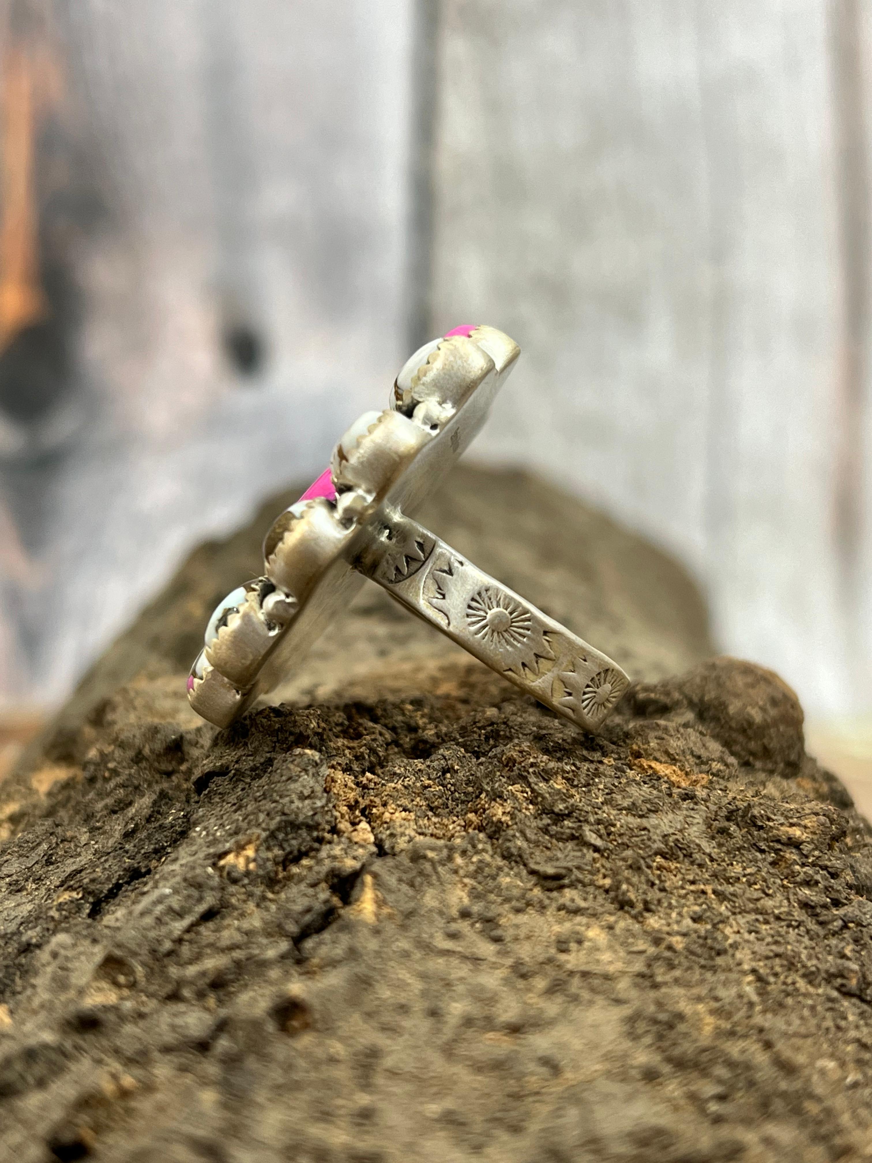 Handmade Sterling Silver Cotton Candy Turquoise Adjustable Rings with Signed Nizhoni