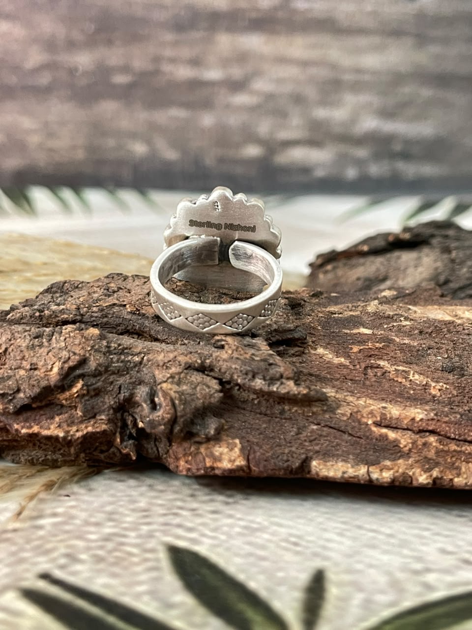 Handmade Sterling Silver Orange Mojave with Kingman Turquoise and Lapis Adjustable Ring Signed Nizhoni