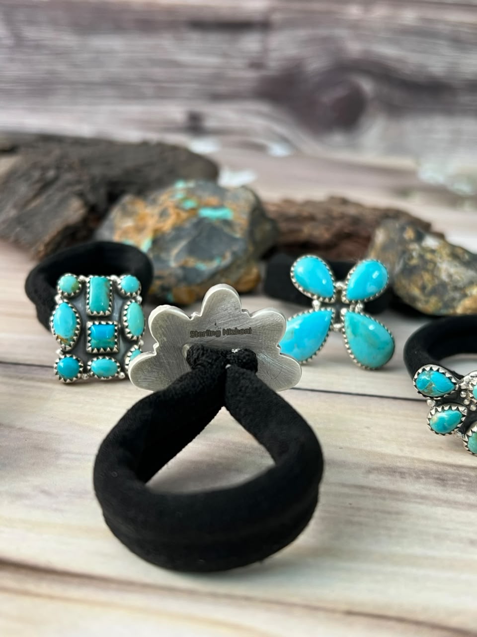 Handmade Sterling Silver Kingman Turquoise Hair Tie Charm Signed Nizhoni