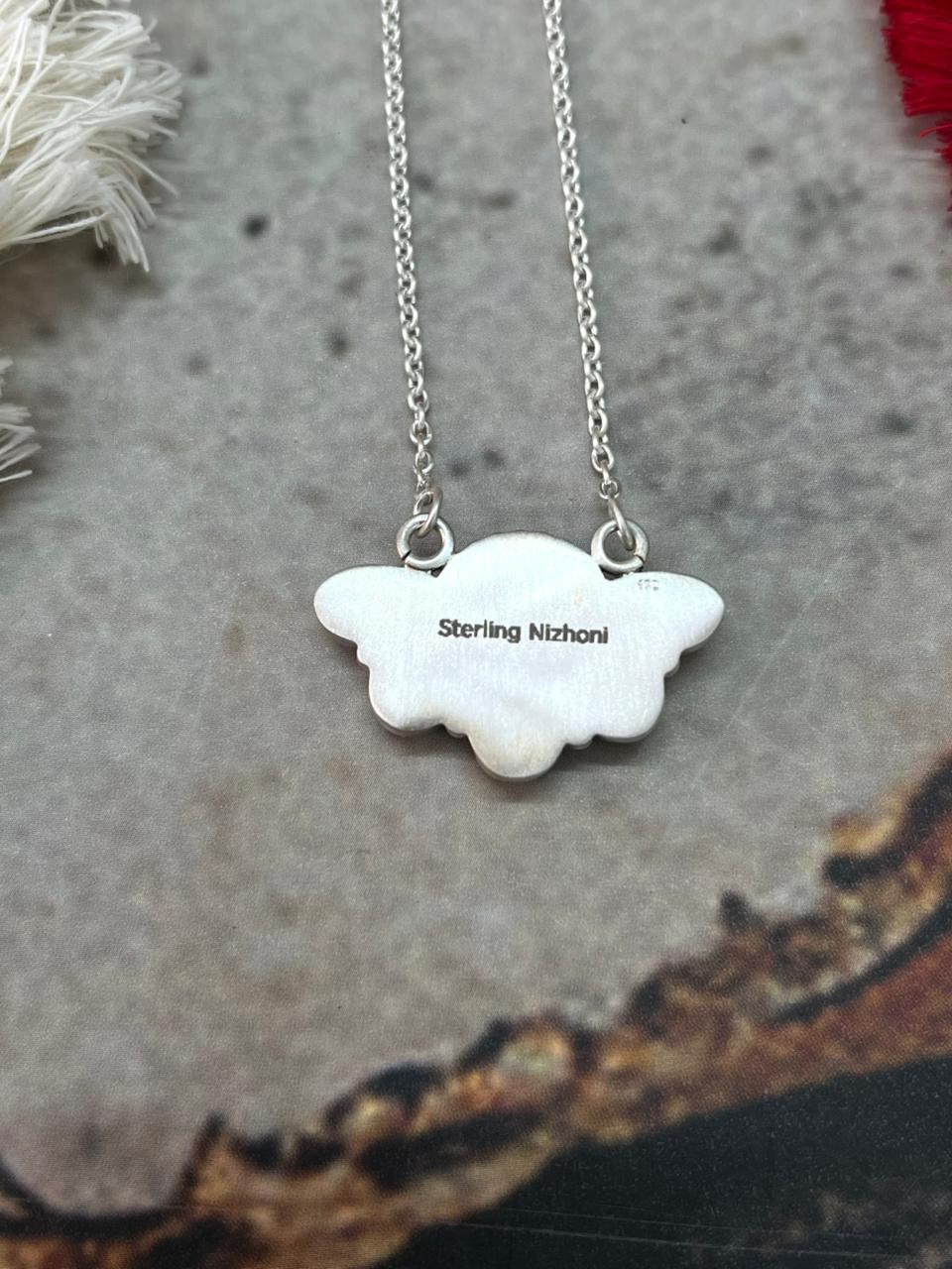 Handmade Sterling Silver Golden Hills with White Collection Crescent Necklace "Signed Nizhoni"