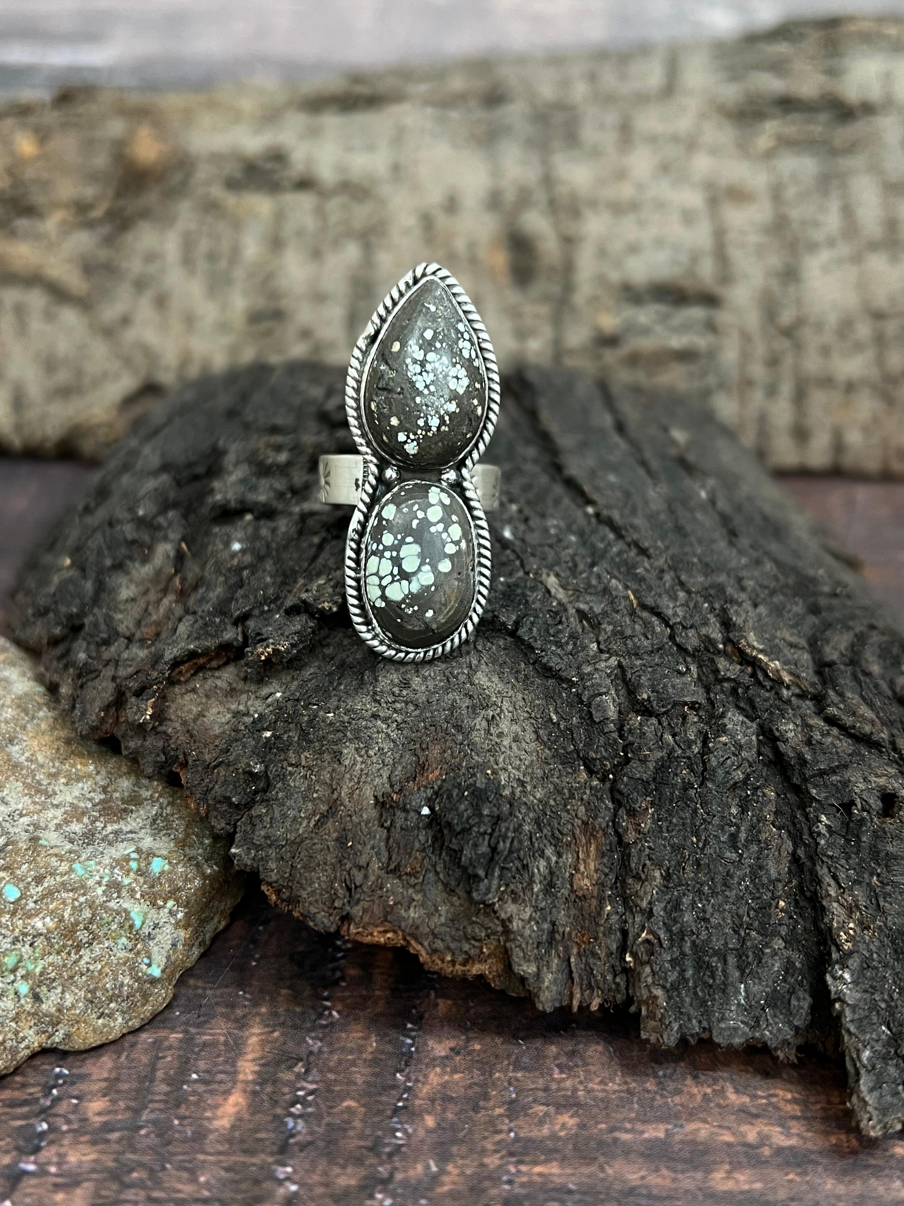 Handmade Sterling Silver Starfox Variscite Adjustable Ring Signed Nizhoni