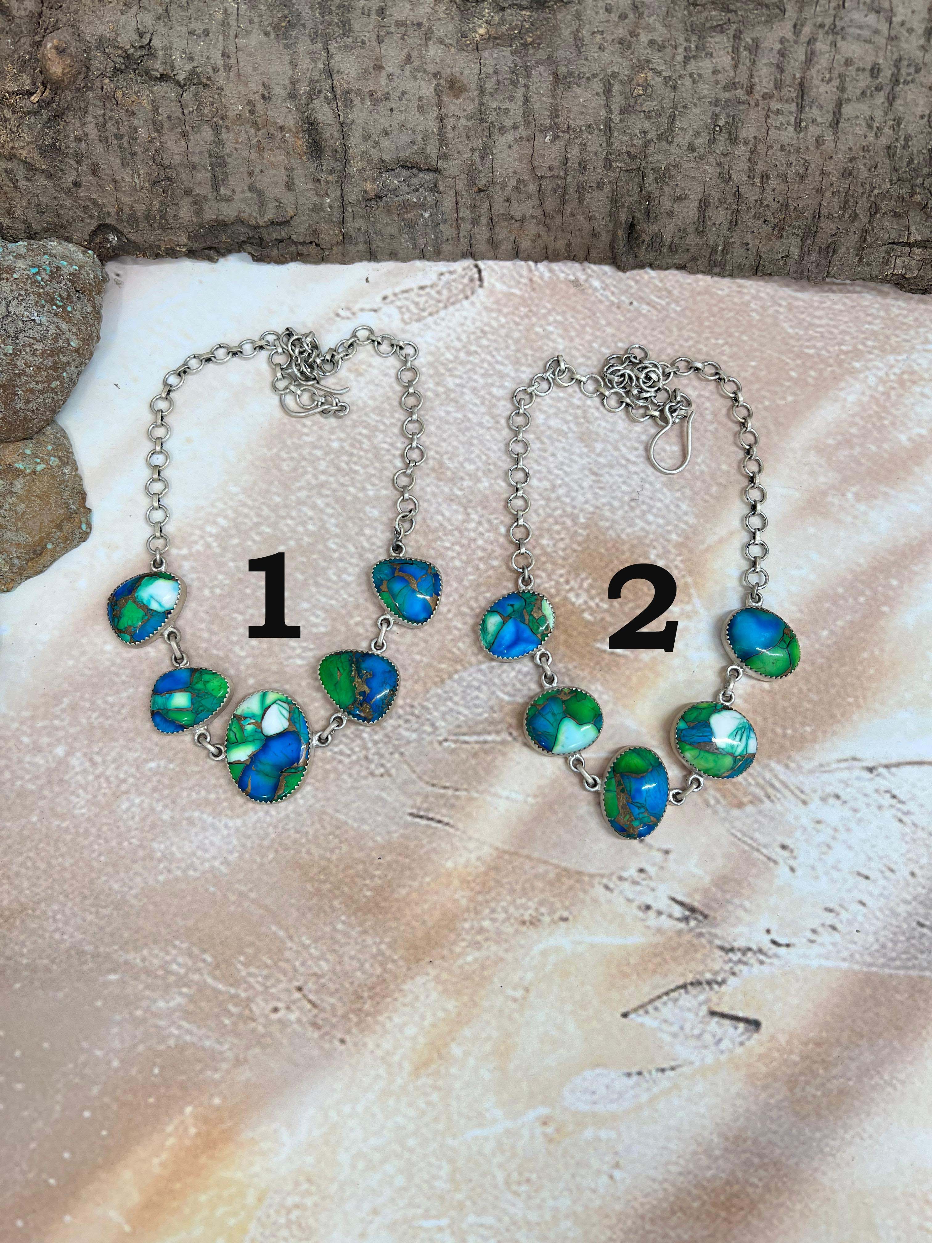 Handmade Sterling Silver Peacock Dahlia Necklace with Signed Nizhoni