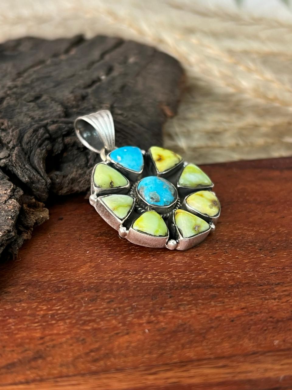 Handmade Sterling Silver Sierra Bella with Palomino Turquoise Collection: Pendant "Signed Nizhoni"