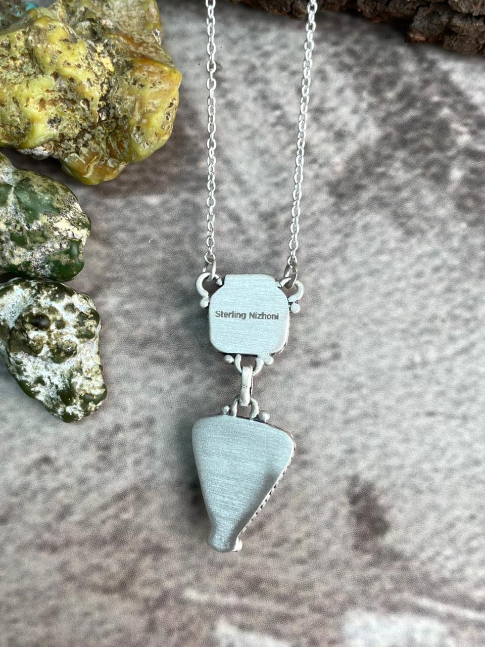 Handmade Sterling Silver Sonoran Mountain Turquoise Necklace "Signed Nizhoni"