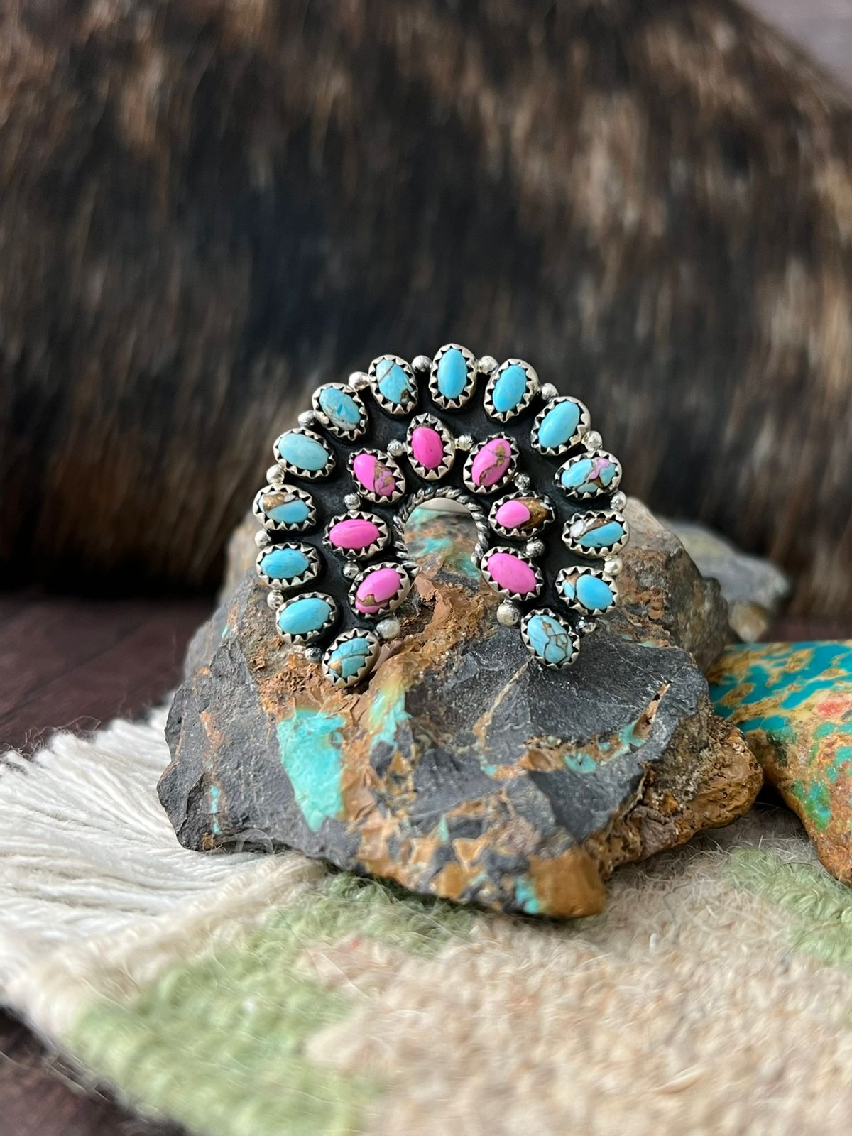 Handmade Sterling Silver Cotton Candy Naja Adjustable Ring "Signed Nizhoni"