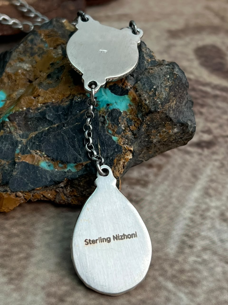 Handmade Sterling Silver Number 8 Turquoise Necklace Signed Nizhoni