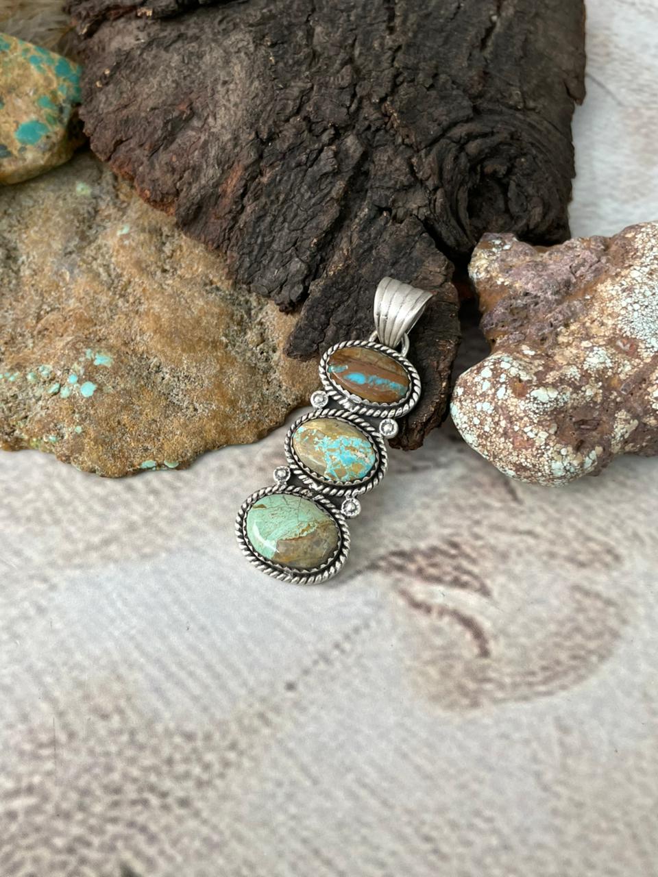 Handmade Sterling Silver Royston Ribbon Turquoise Pendant "Signed Nizhoni"