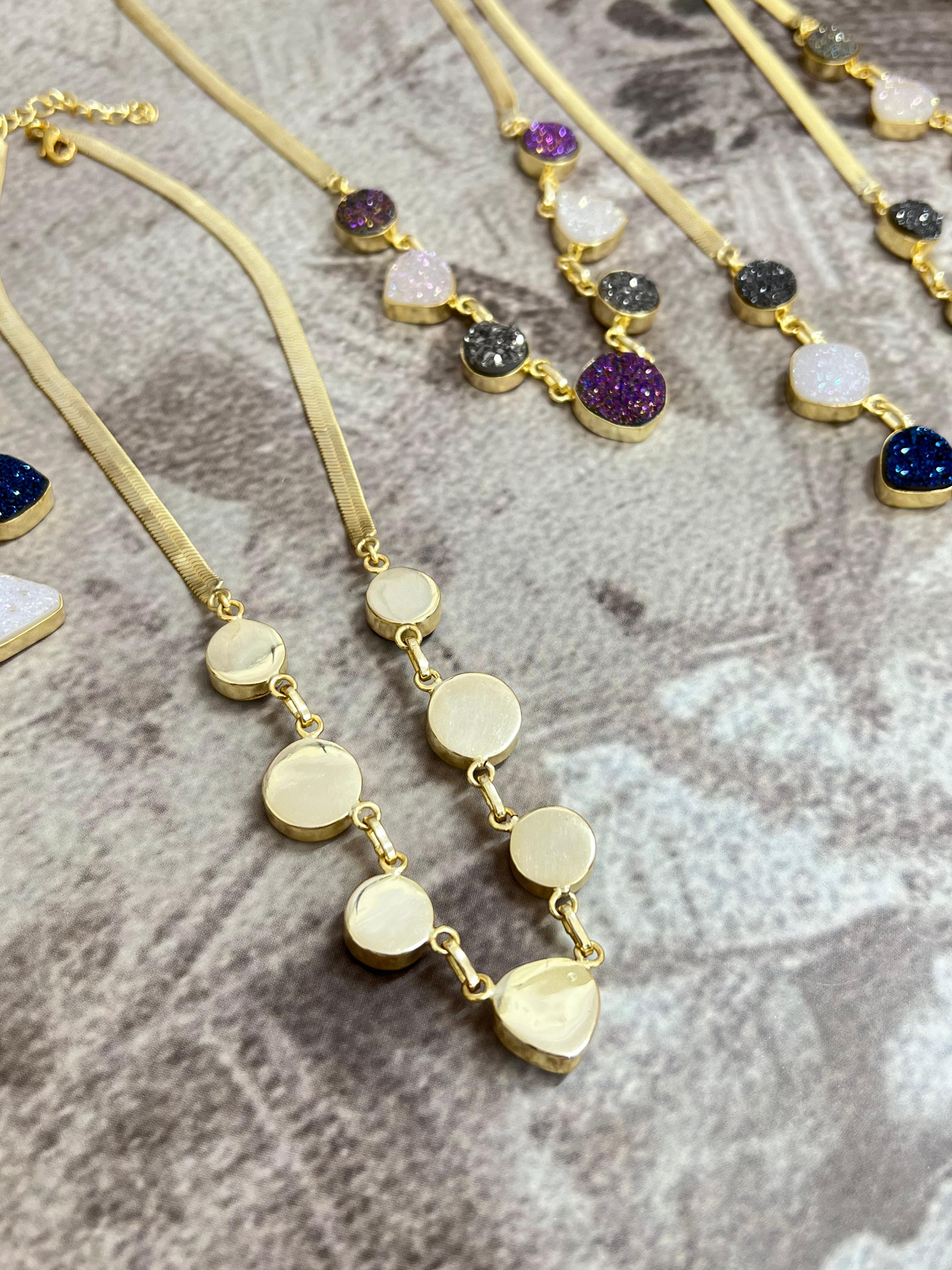 “The Boho Collection” Handmade Natural Druzy Herringbone Necklace