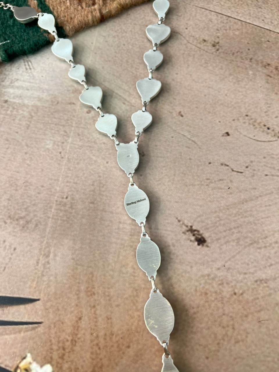 Handmade Sterling Silver Hardy Pit Collection: 'Y Shaped' Necklace Signed Nizhoni