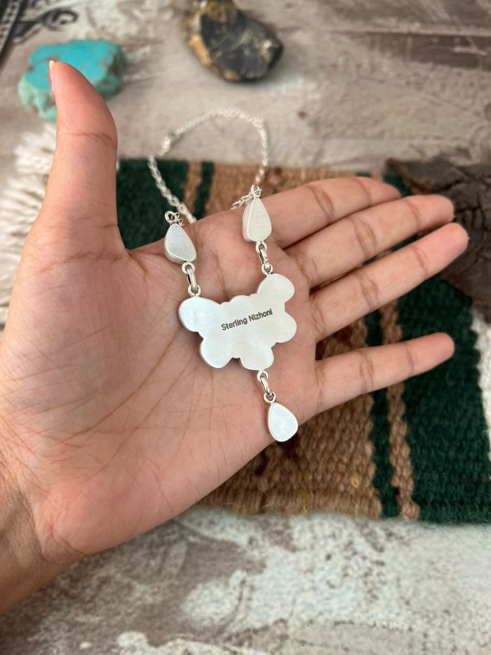Handmade Sterling Silver Paloma Turquoise Necklace Signed Nizhoni