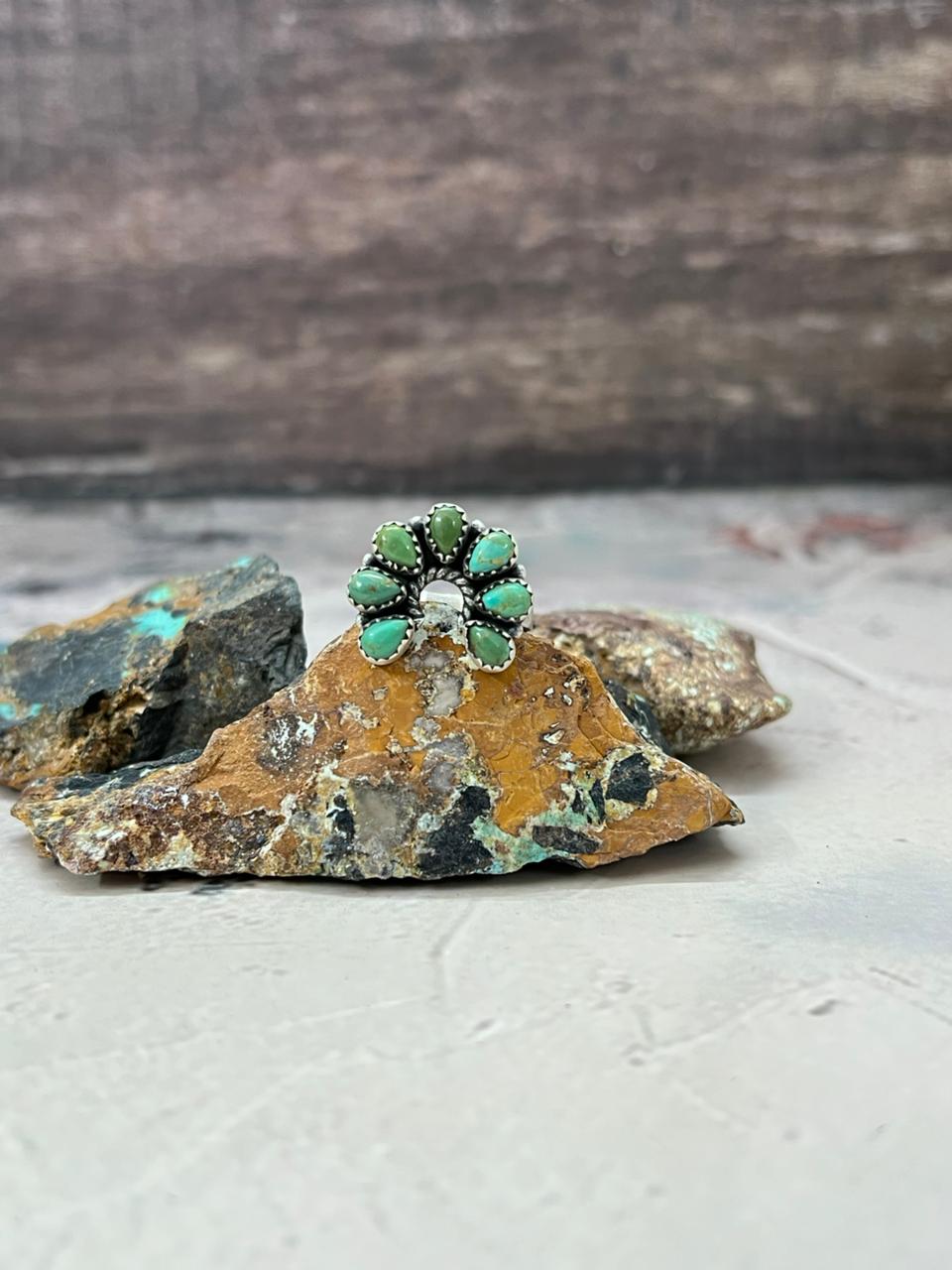 Handmade Sterling Silver Kingman Turquoise Naja Ring Adjustable "Signed Nizhoni"