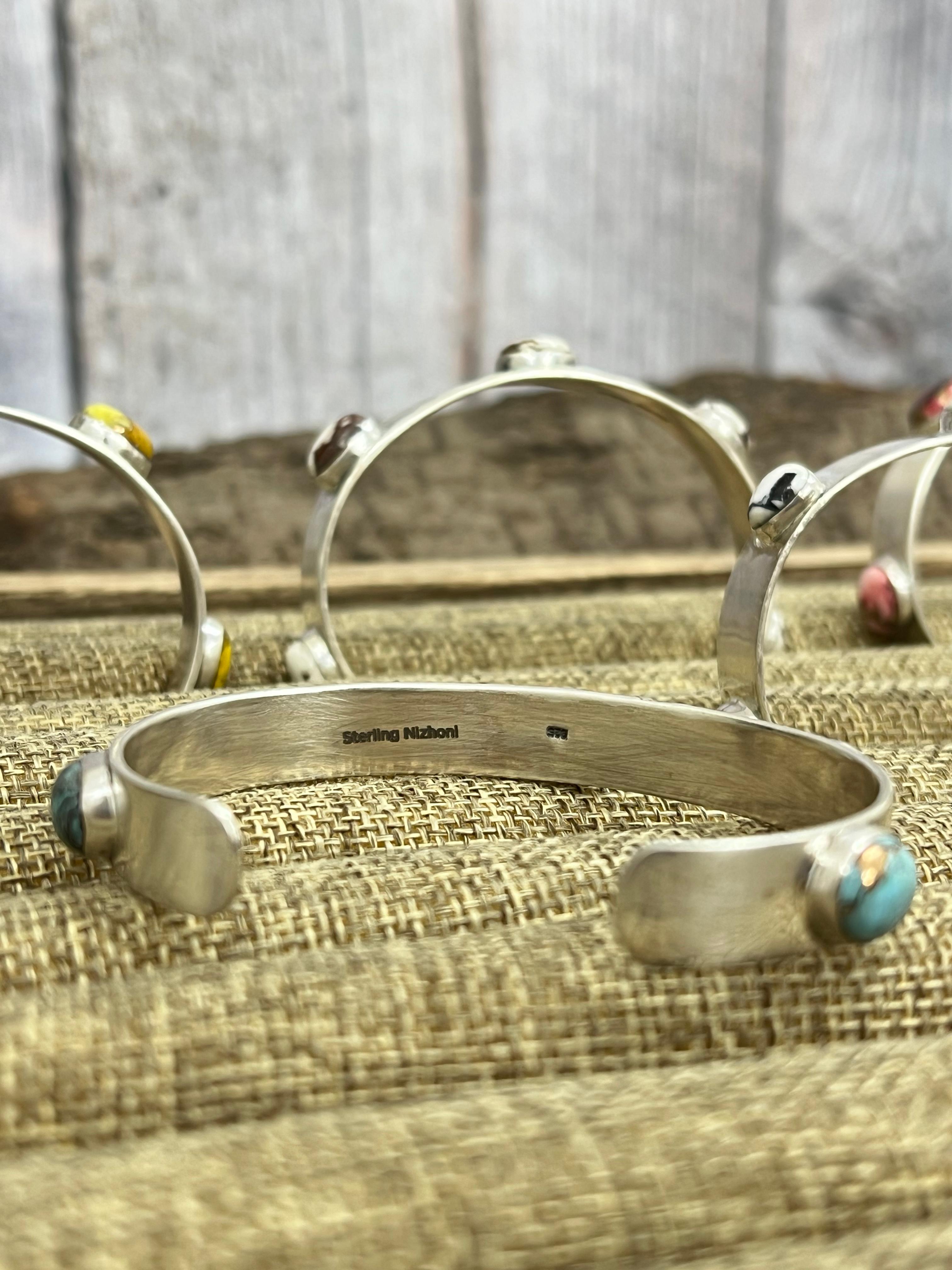 Handmade Sterling Silver Multi Stones Bracelet with Signed Nizhoni