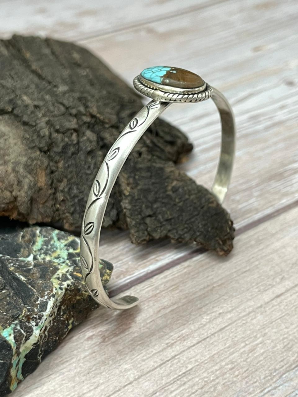 Handmade Sterling Silver Number 8 Turquoise Cuff Bracelet "Signed Nizhoni"