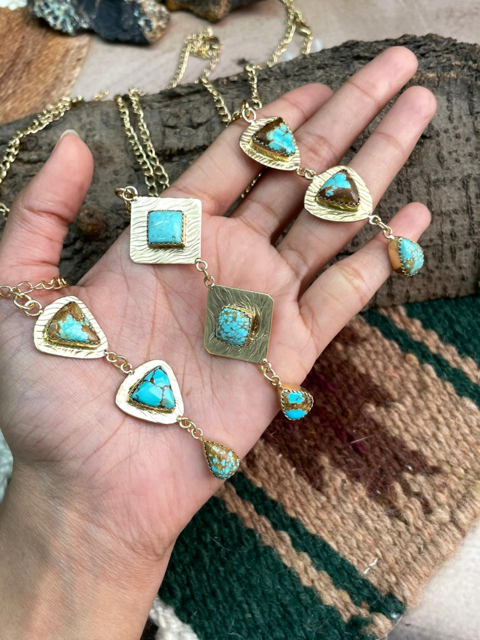 “The Golden Collection” Handmade Number 8 Turquoise with Gold Necklace