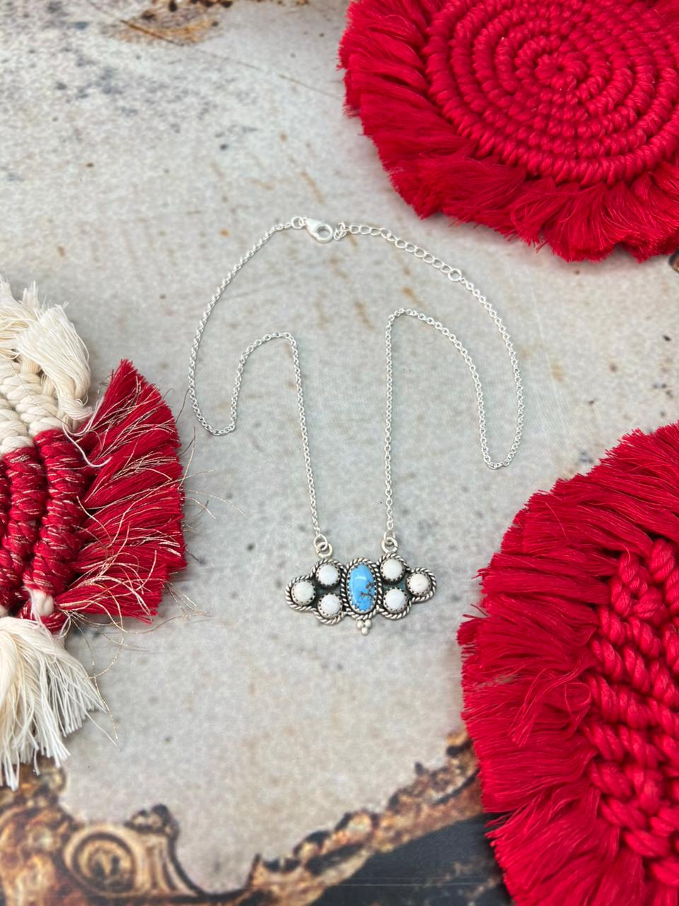 Handmade Sterling Silver Golden Hills with White Collection Necklace "Signed Nizhoni"