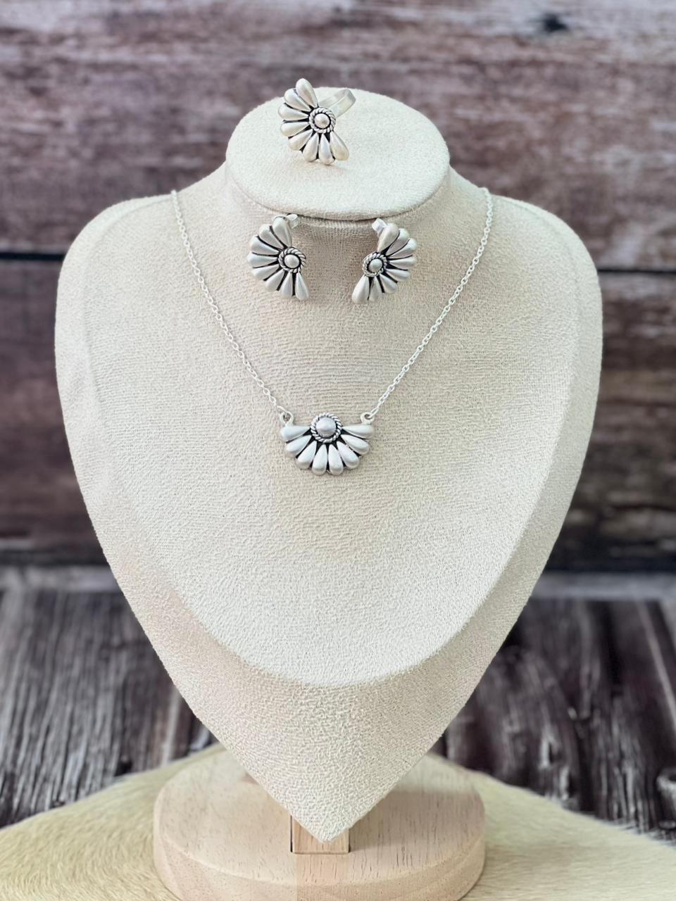 Handmade Sterling Silver Necklace Ring Earrings Set "Signed Nizhoni"