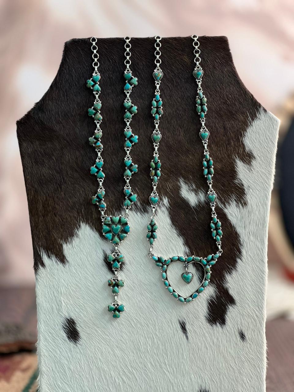 "Heart Collection" Handmade Sterling Silver Kingman Turquoise Necklace "Signed Nizhoni"