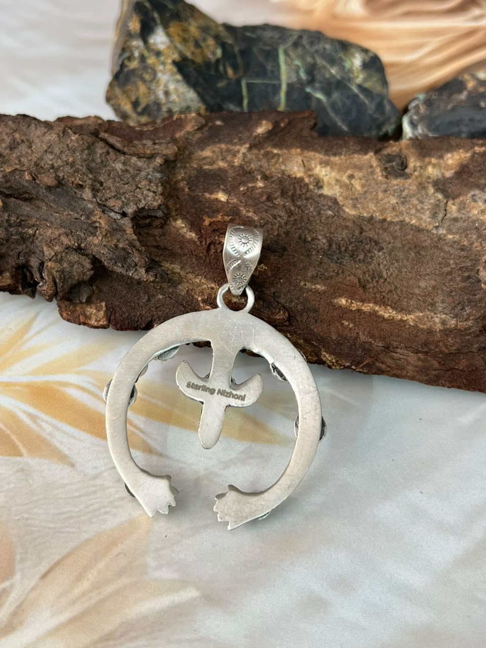 Handmade Sterling Silver Kingman Turquoise Naja Pendant Signed Nizhoni