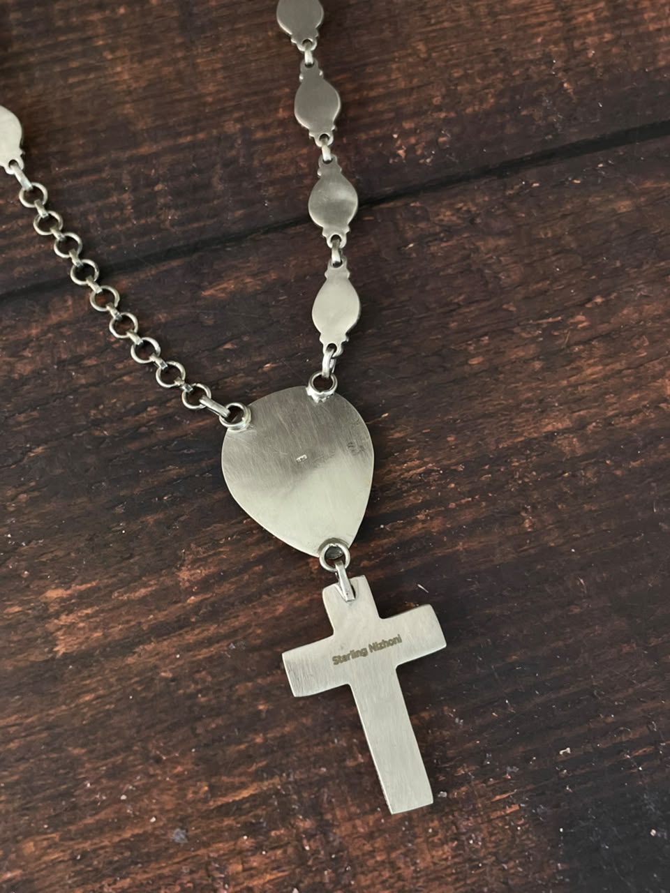 Handmade Sterling Silver Kingman Turquoise NFR Collection: Cross Necklace Signed Nizhoni