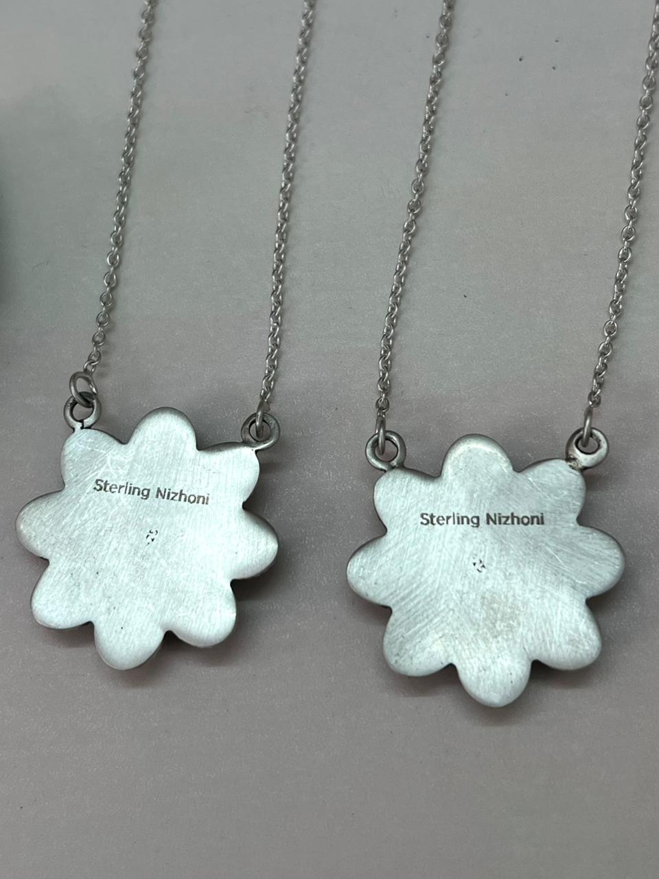 Handmade Sterling Silver White Buffalo and Kingman Turquoise Necklace "Signed Nizhoni"