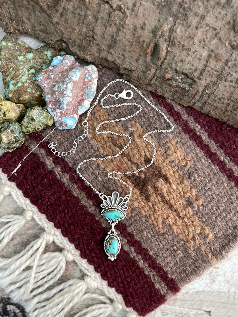 Handmade Sterling Silver Sonoran Mountain Turquoise Necklace "Signed Nizhoni"