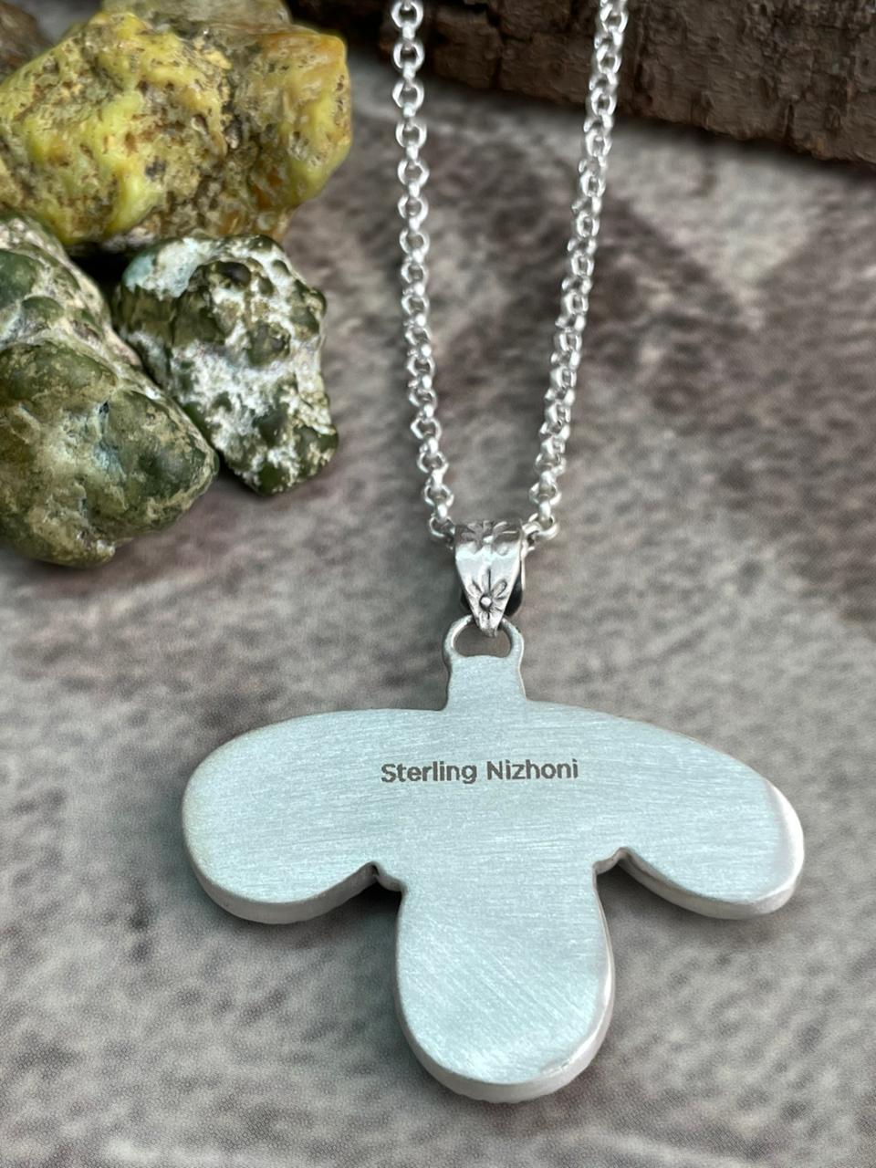 Handmade Sterling Silver Blackjack Turquoise Necklace "Signed Nizhoni"