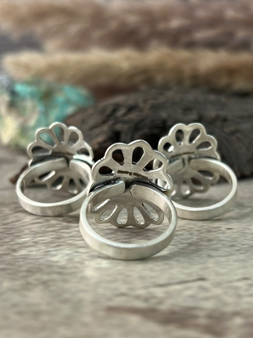 Handmade Sterling Silver White Buffalo, Cotton Candy and Kingman Turquoise Adjustable Ring Signed Nizhoni