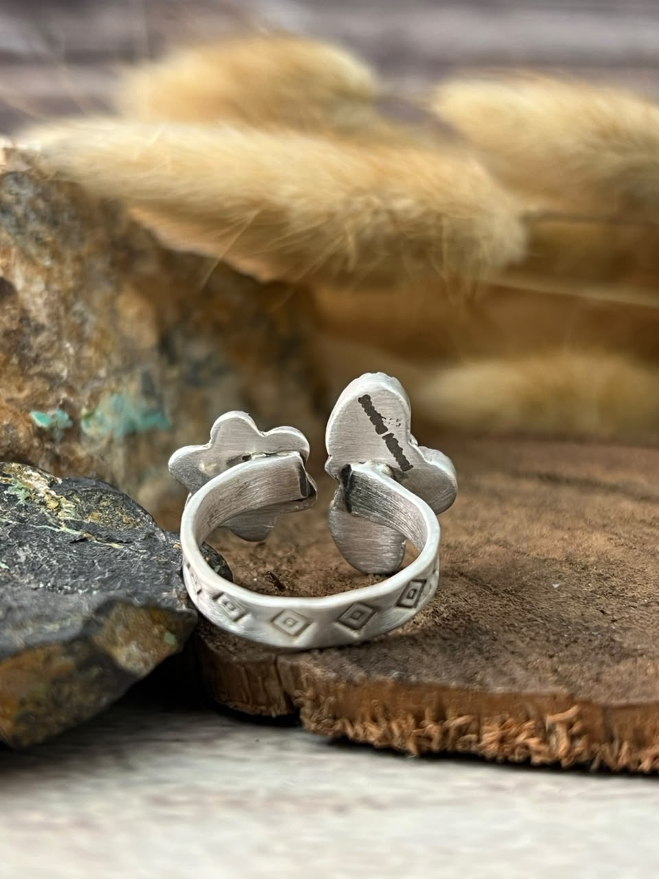 Handmade Sterling Silver Golden Hills Turquoise Adjustable Ring Signed Nizhoni