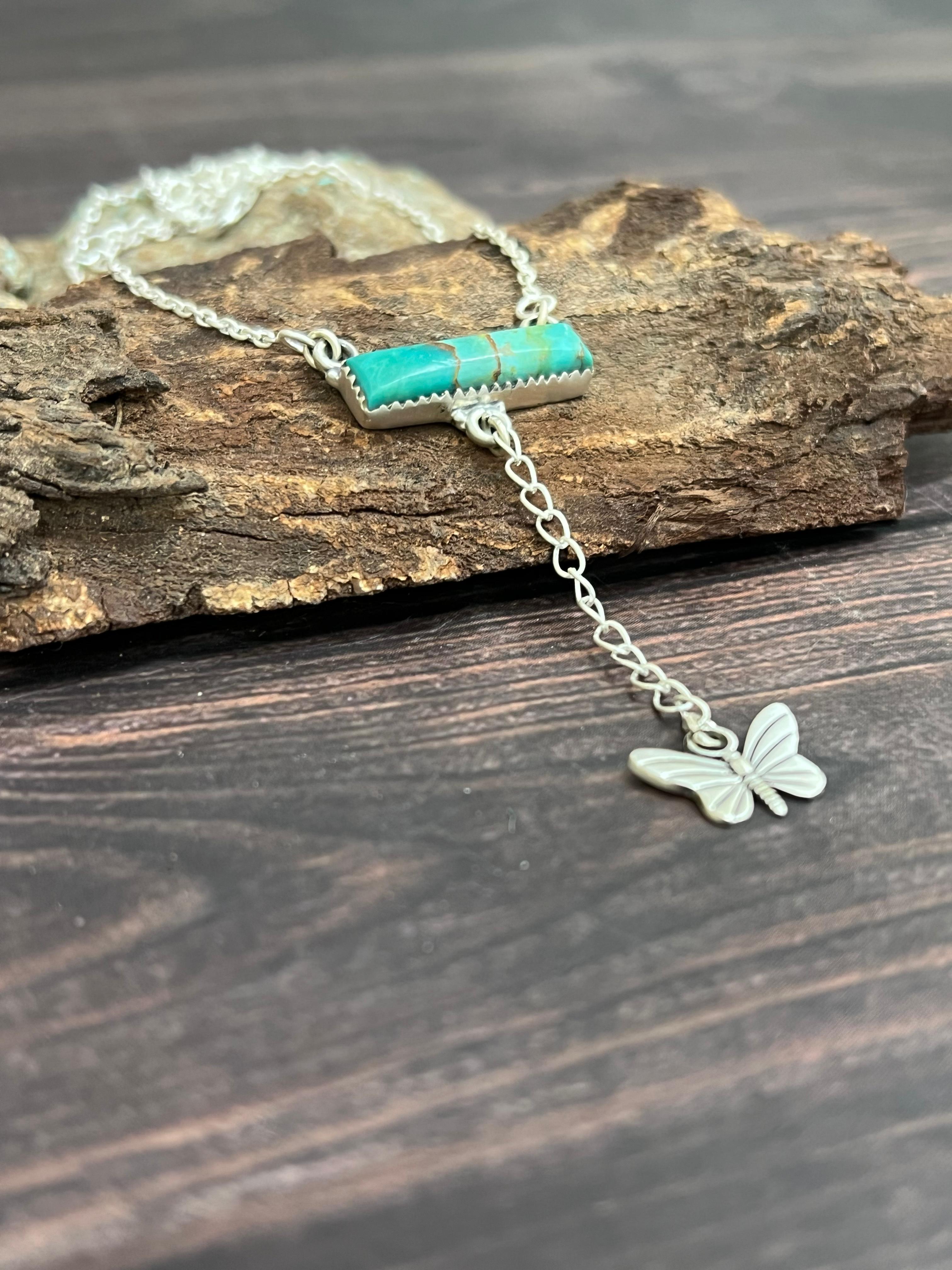 Handmade Sterling Silver Kingman Turquoise Necklace with Signed Nizhoni