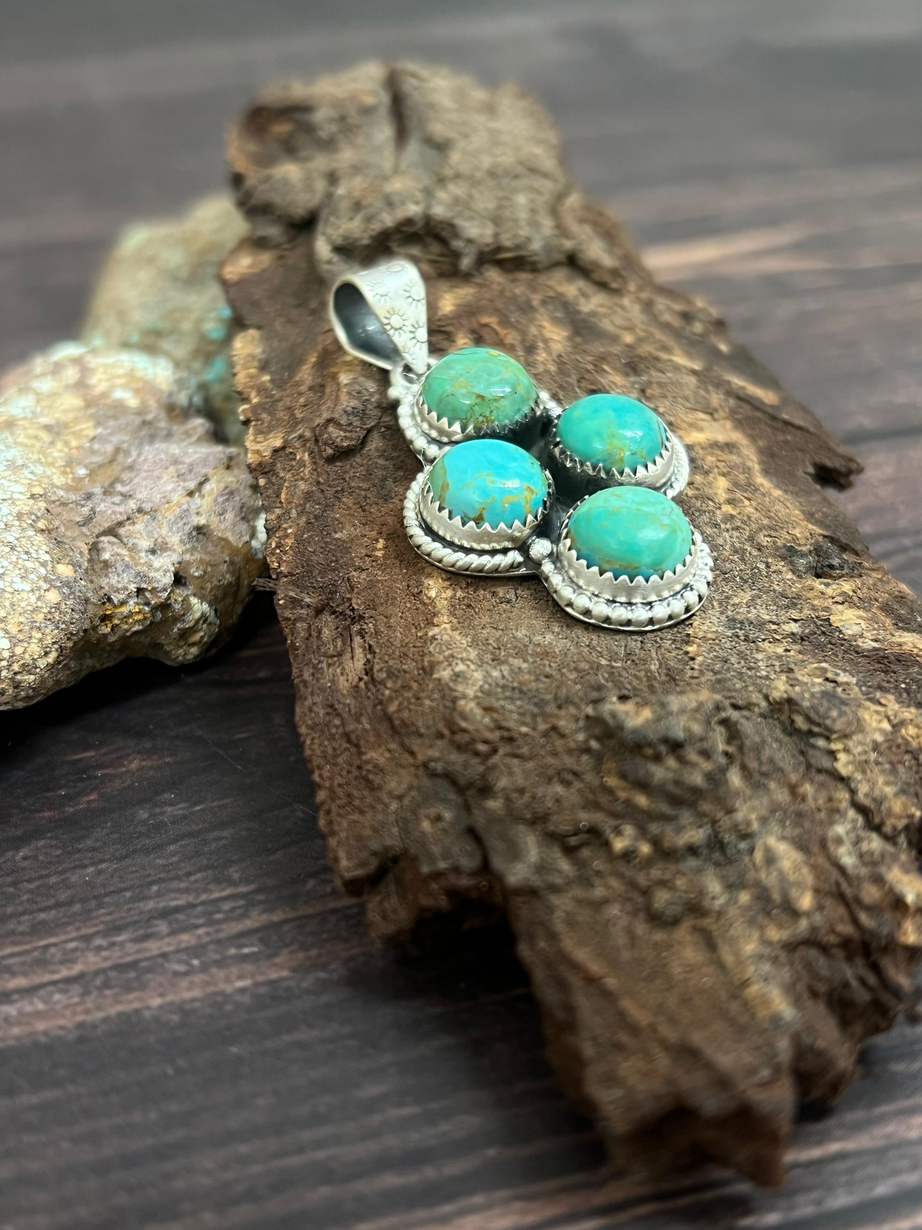 Handmade Sterling Silver Kingman Turquoise Pendant with Signed Nizhoni