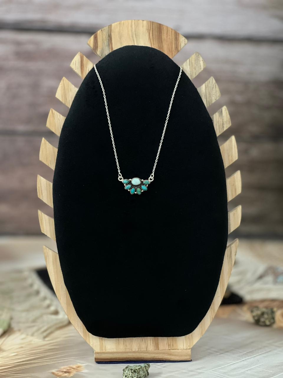 Handmade Sterling Silver Kingman with Golden Hills Turquoise Necklace "Signed Nizhoni"