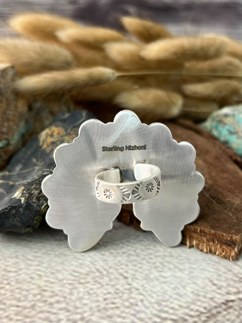 Handmade Sterling Silver Cripple Creek with Palomino Turquoise Adjustable Ring Signed Nizhoni (8)